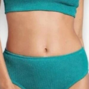 Kona Sol Women's  Large Bikini Bottom Turquoise Full Coverage Pucker High Waist